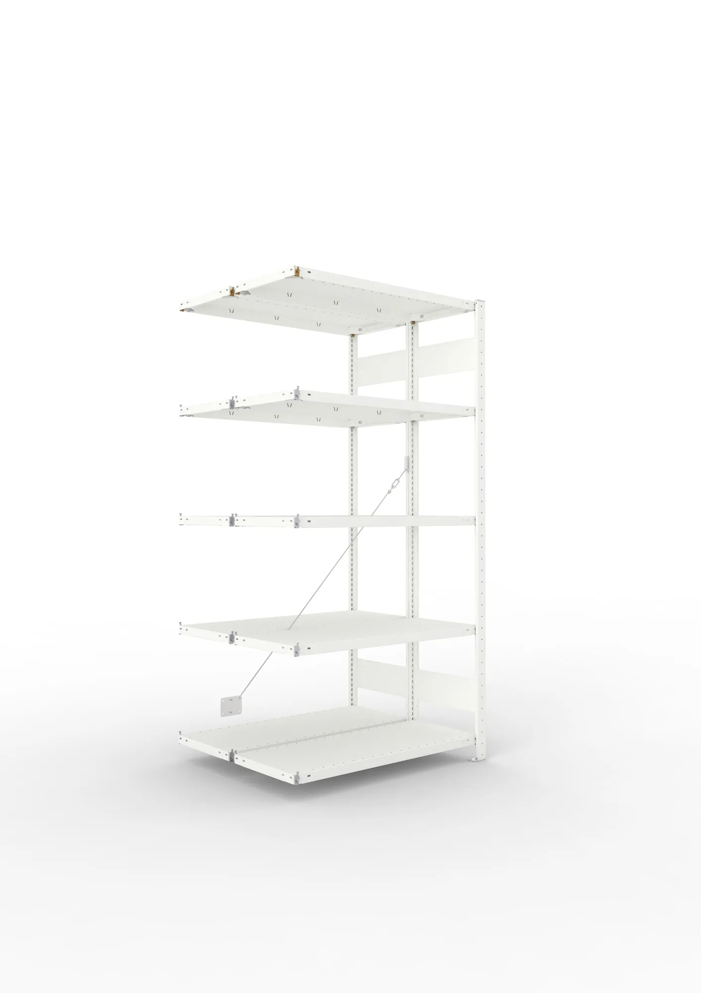 META CLIP, Fachbodenregal, Doppel-Anbauregal, 2000 x 1000 x 400 mm, Fachlast 150 kg, 5 Ebenen, RAL 7035 – Ansicht in Blickhöhe