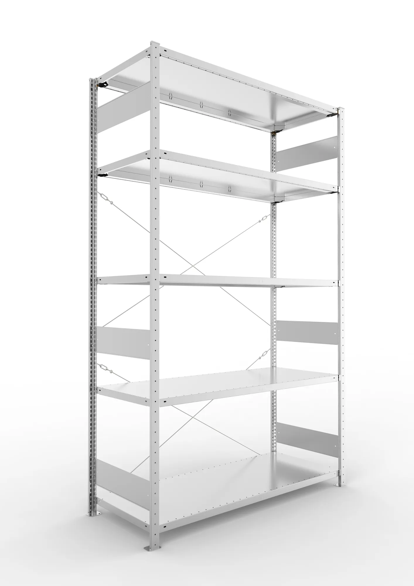 META CLIP S3, Fachbodenregal, Grundregal, 2500 x 1500 x 600 mm, Fachlast 200 kg, 5 Ebenen, verzinkt – Ansicht in Blickhöhe