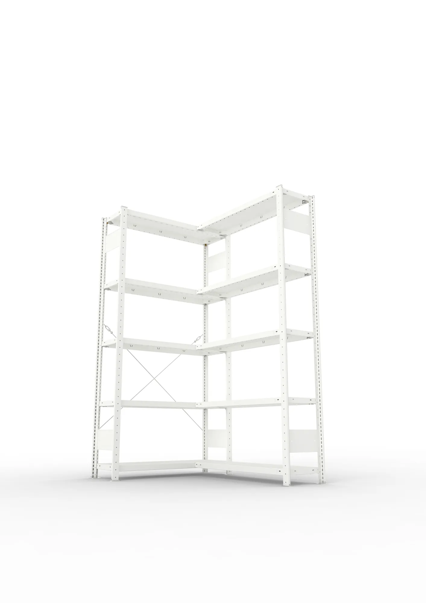 META CLIP, Eckregal, 2000 x 1000 x 300 mm, Fachlast 100 kg, 5 Ebenen, RAL 7035 – Ansicht von unten