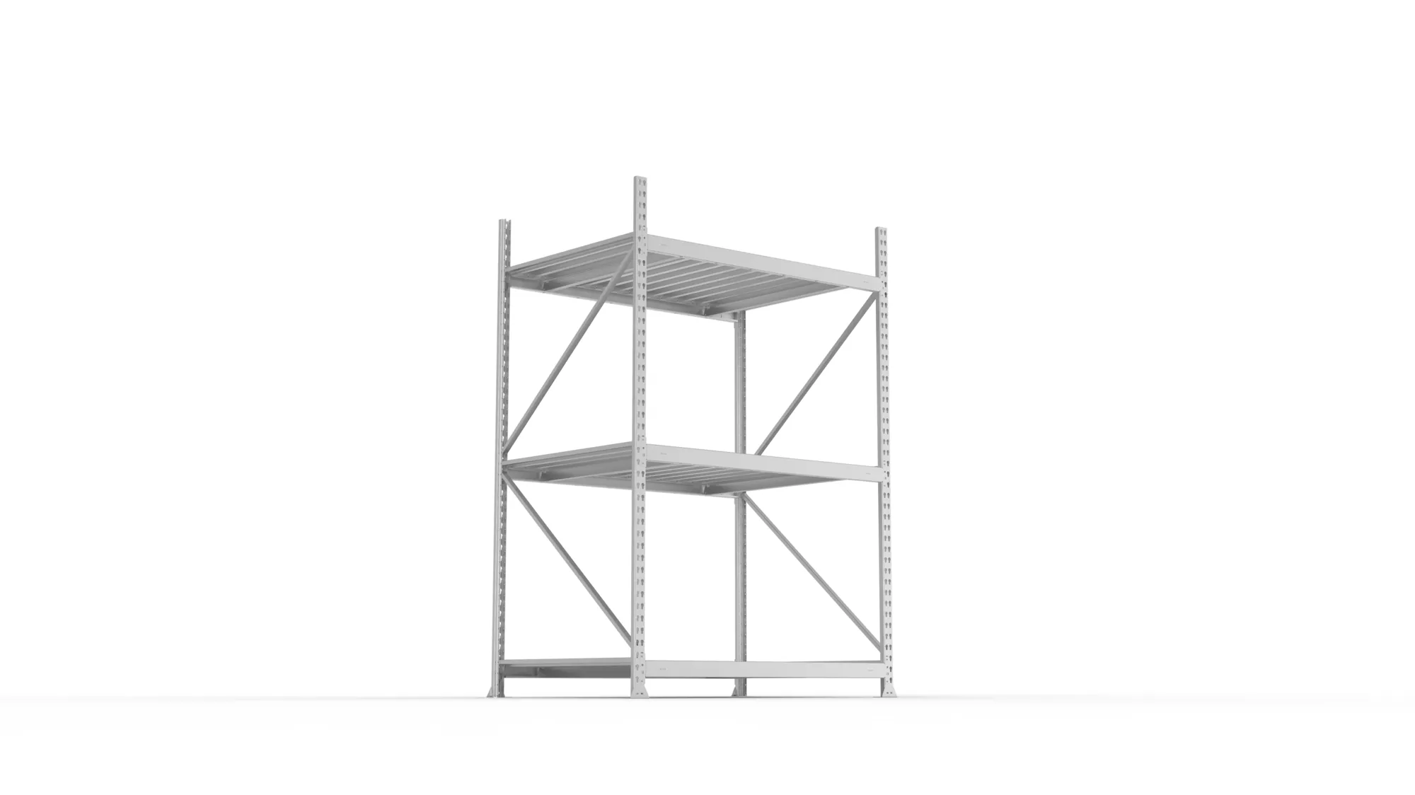 META MINI-RACK, Weitspannregal, Grundregal, 2200 x 1400 x 1050 mm, Fachlast 600 kg, Stahlpaneelböden, 3 Ebenen – Ansicht von unten