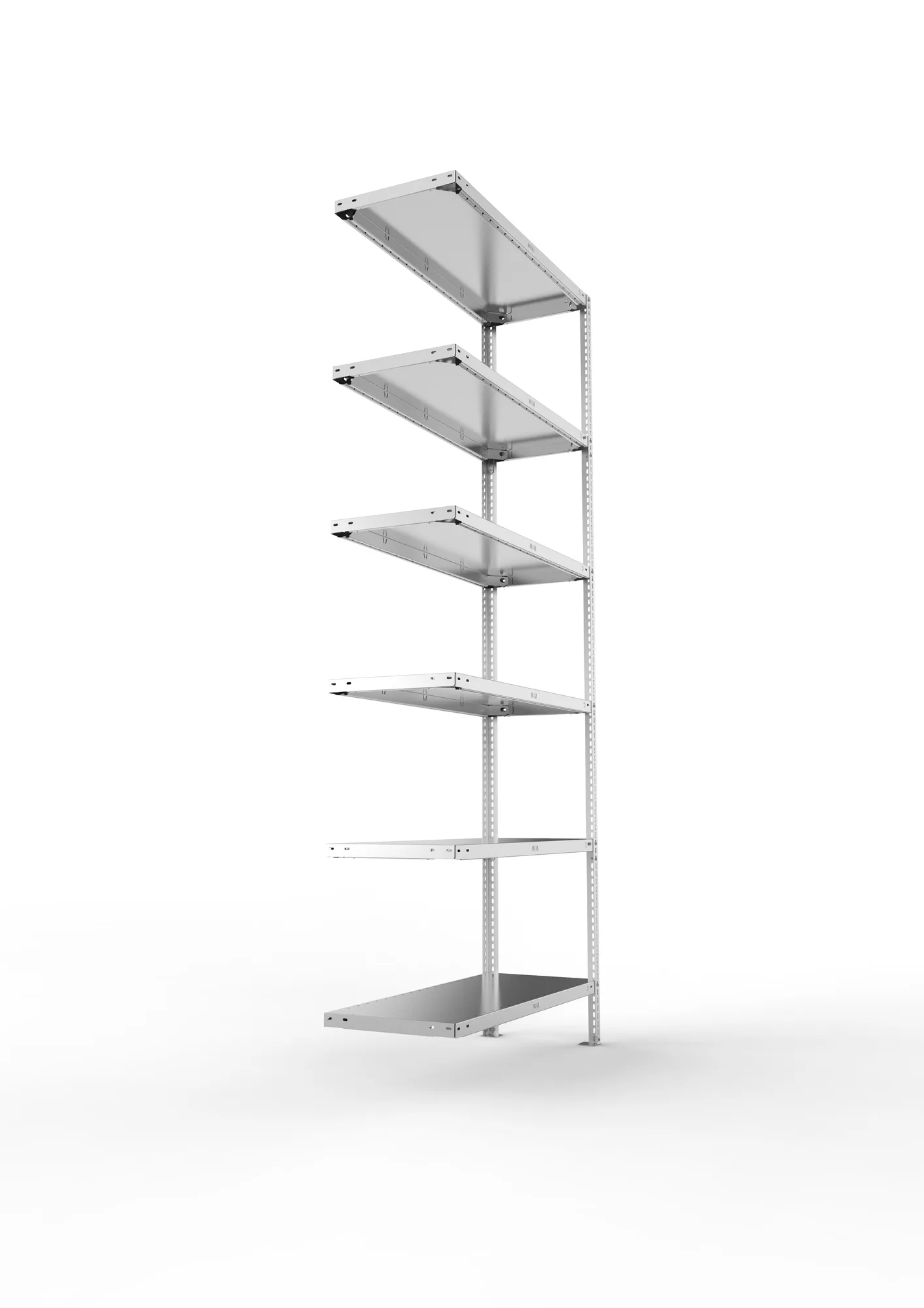 META FIX, Fachbodenregal, Anbauregal, 2500 x 1000 x 400 mm, Fachlast 150 kg, 6 Ebenen, verzinkt – Seitenansicht