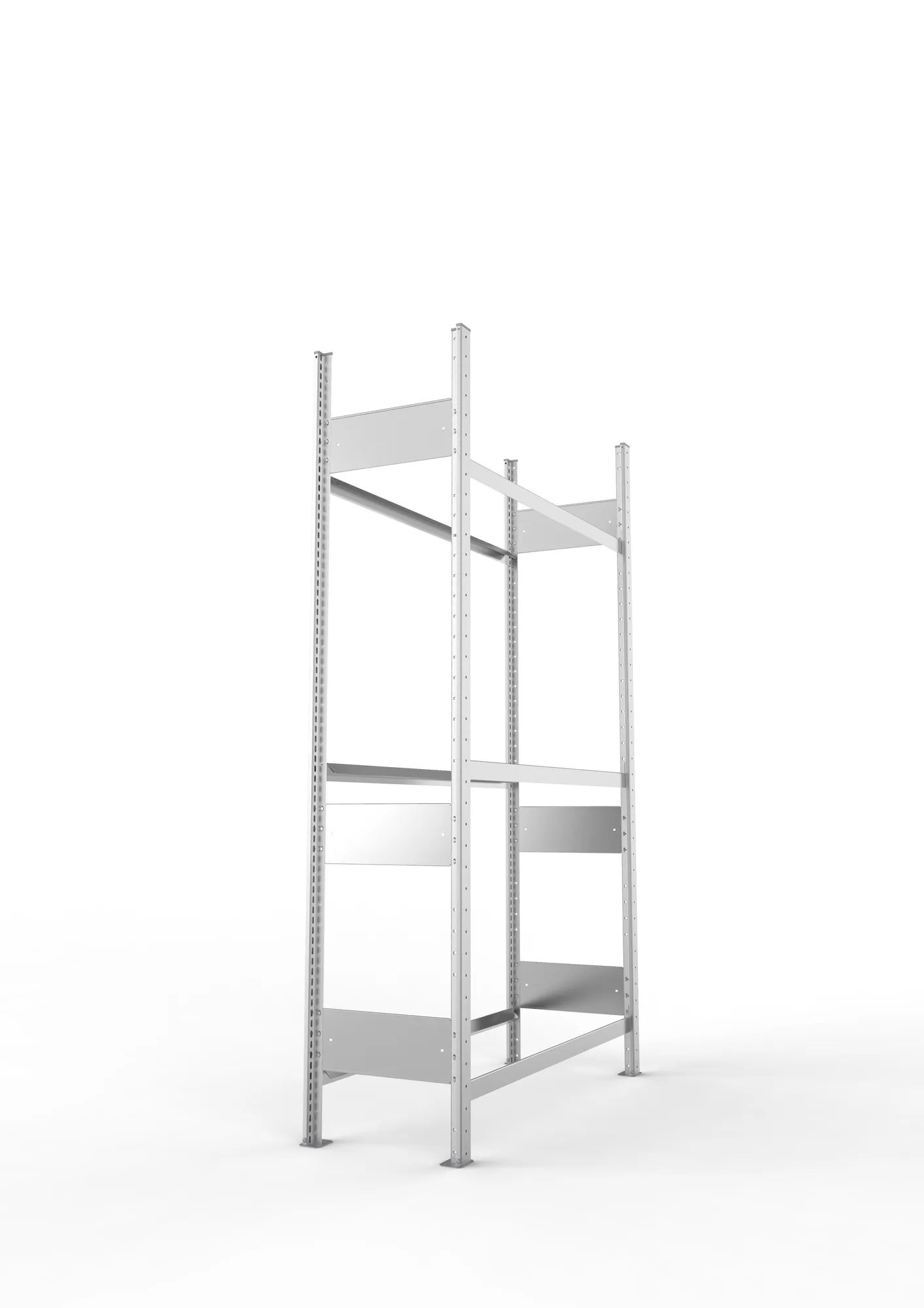 META CLIP S3, Reifenregal, Grundregal, 2000 x 1150 x 400 mm, Fachlast 150 kg, 3 Ebenen, verzinkt – Seitenansicht