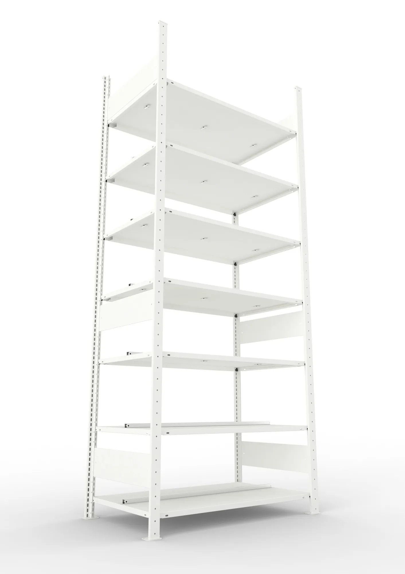 META CLIP COMPACT, Büro-Steckregal, Grundregal, 2500 x 1000 x 600 mm, Fachlast 100 kg, 7+0 Ebenen, RAL 7035 – Ansicht von unten