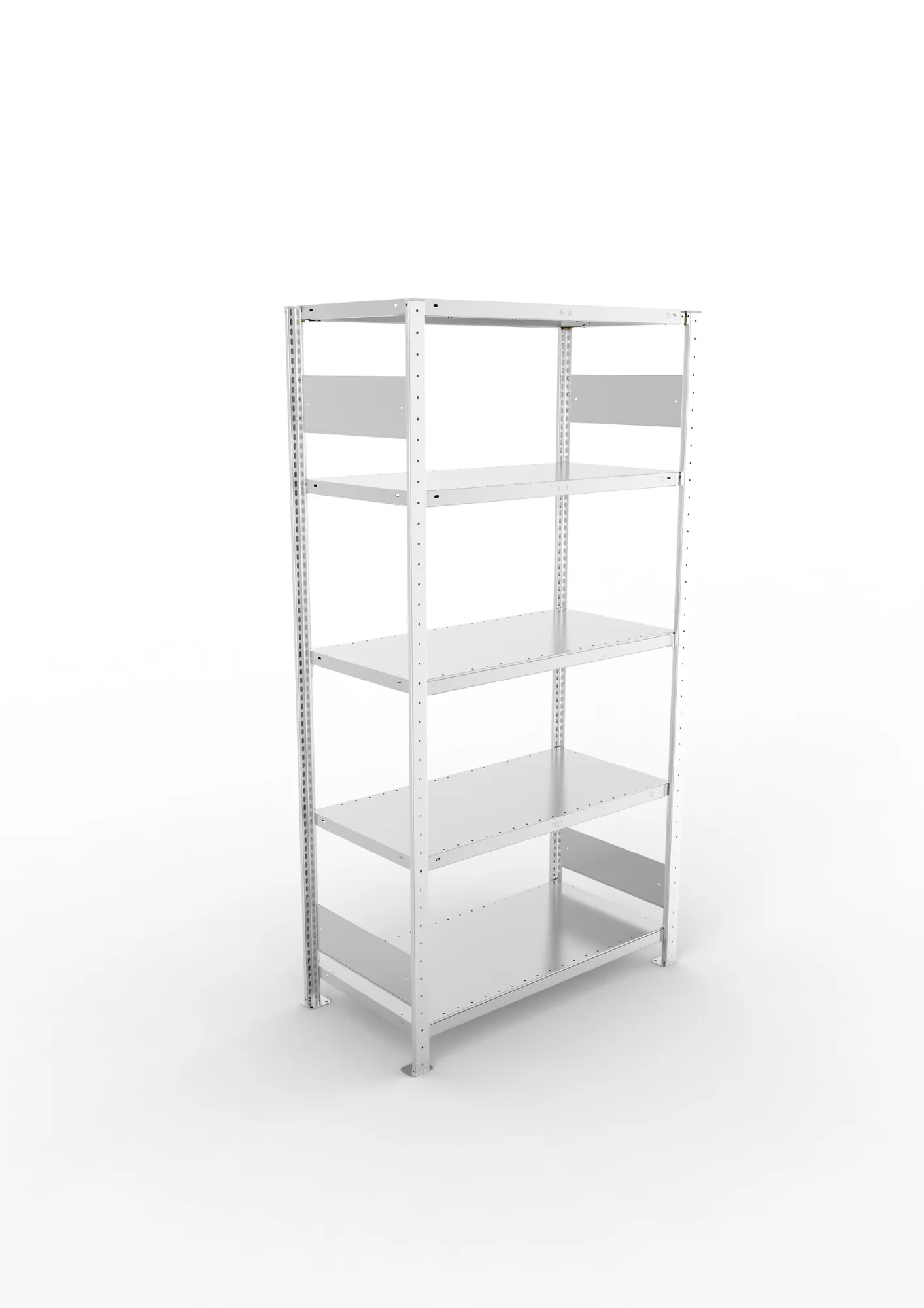 META CLIP S3, Fachbodenregal, Grundregal, 2000 x 1000 x 500 mm, Fachlast 150 kg, 5 Ebenen, Längsriegel, verzinkt – Ansicht von oben