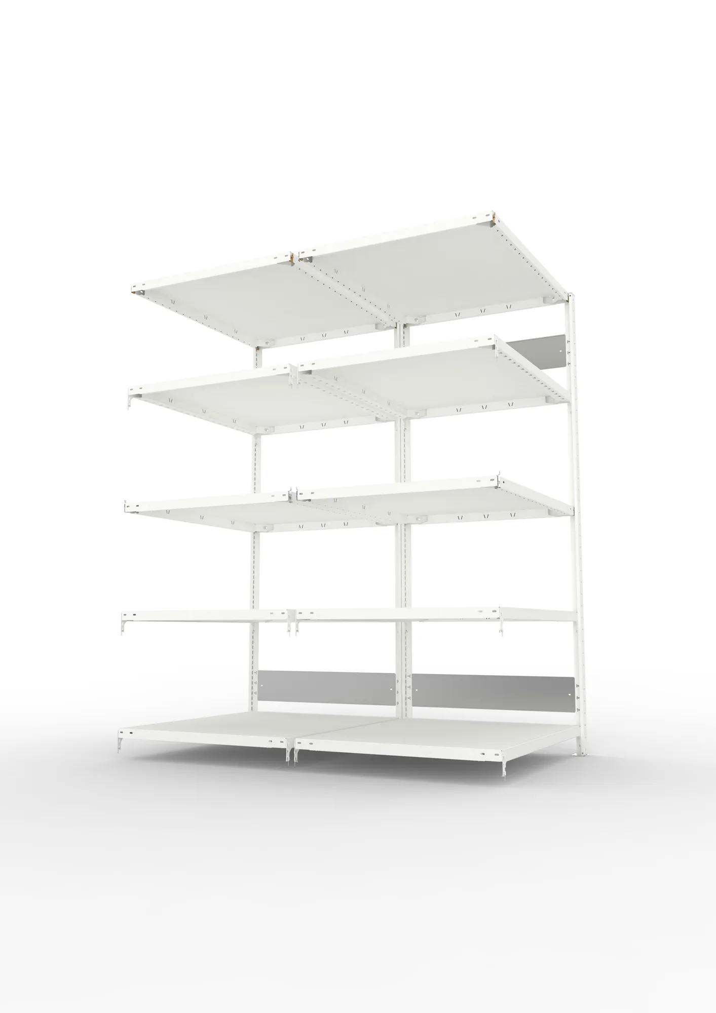 META CLIP S3, Fachbodenregal, Doppel-Anbauregal, 2000 x 1000 x 800 mm, Fachlast 230 kg, 5 Ebenen, Längsriegel, RAL 7035 – Seitenansicht