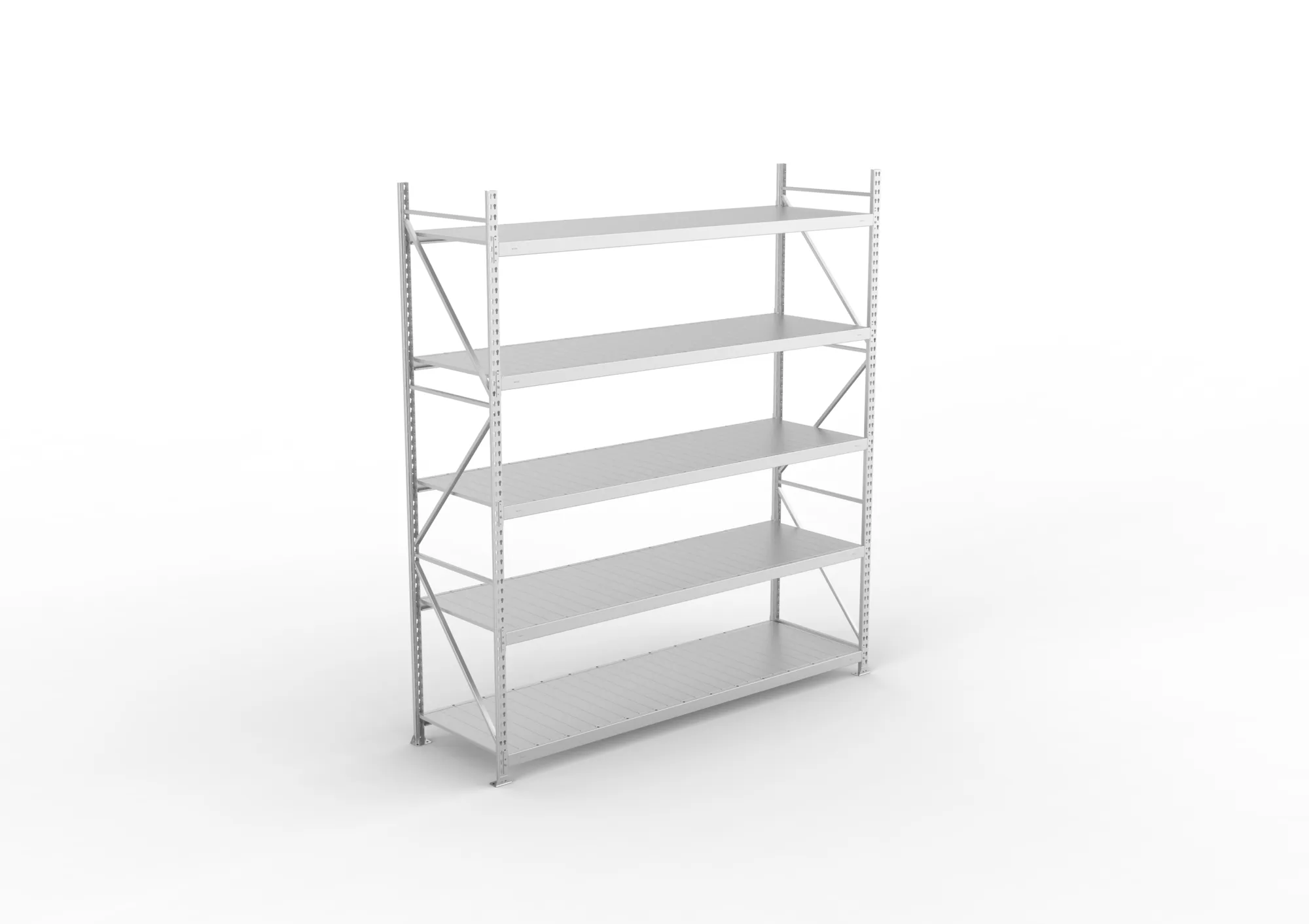 META MINI-RACK, Weitspannregal, Grundregal, 3000 x 2600 x 800 mm, Fachlast 490 kg, Stahlpaneelböden, 5 Ebenen – Ansicht von oben