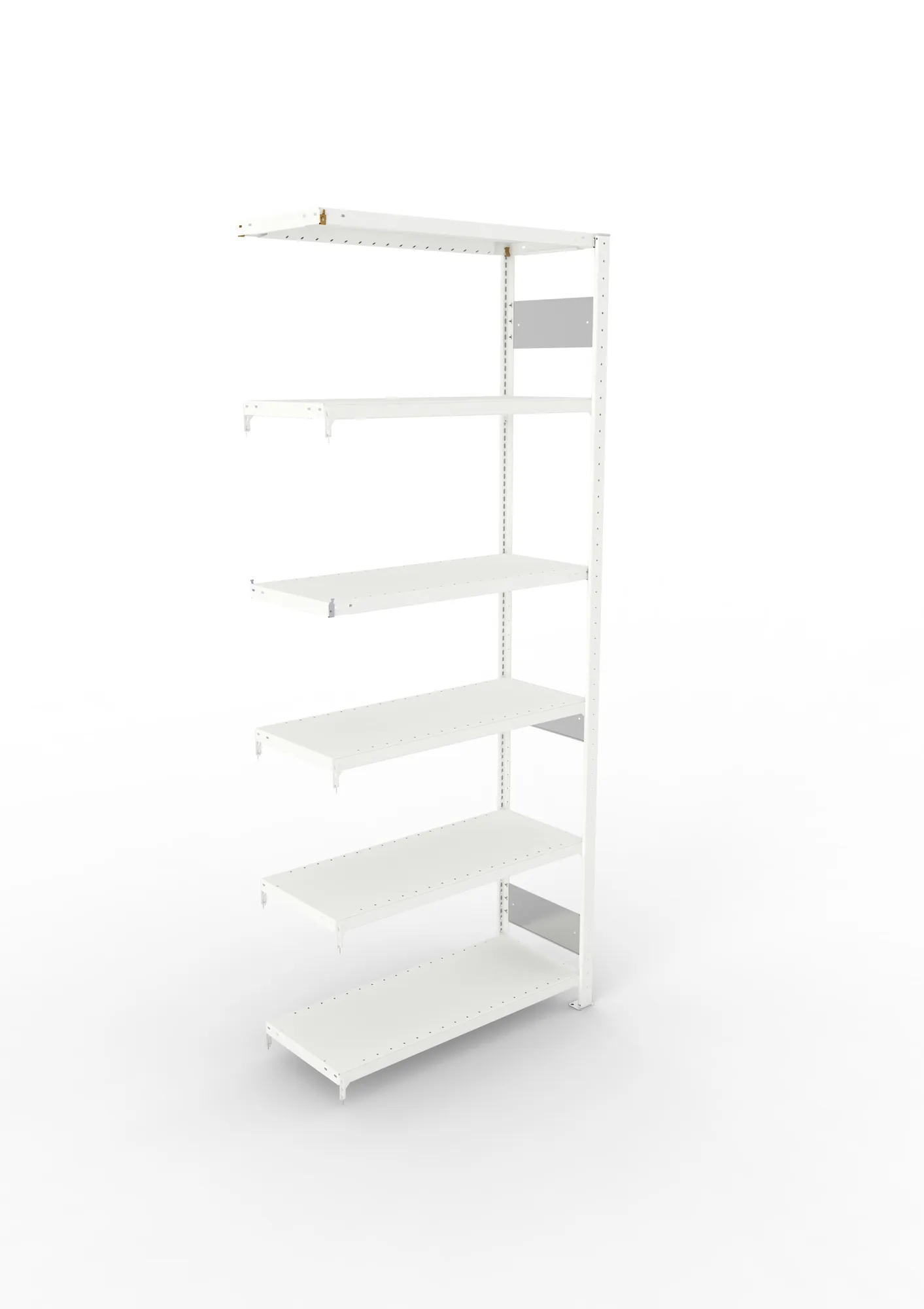 META CLIP S3, Fachbodenregal, Anbauregal, 2500 x 1000 x 400 mm, Fachlast 230 kg, 6 Ebenen, Längsriegel, RAL 7035 – Ansicht von oben