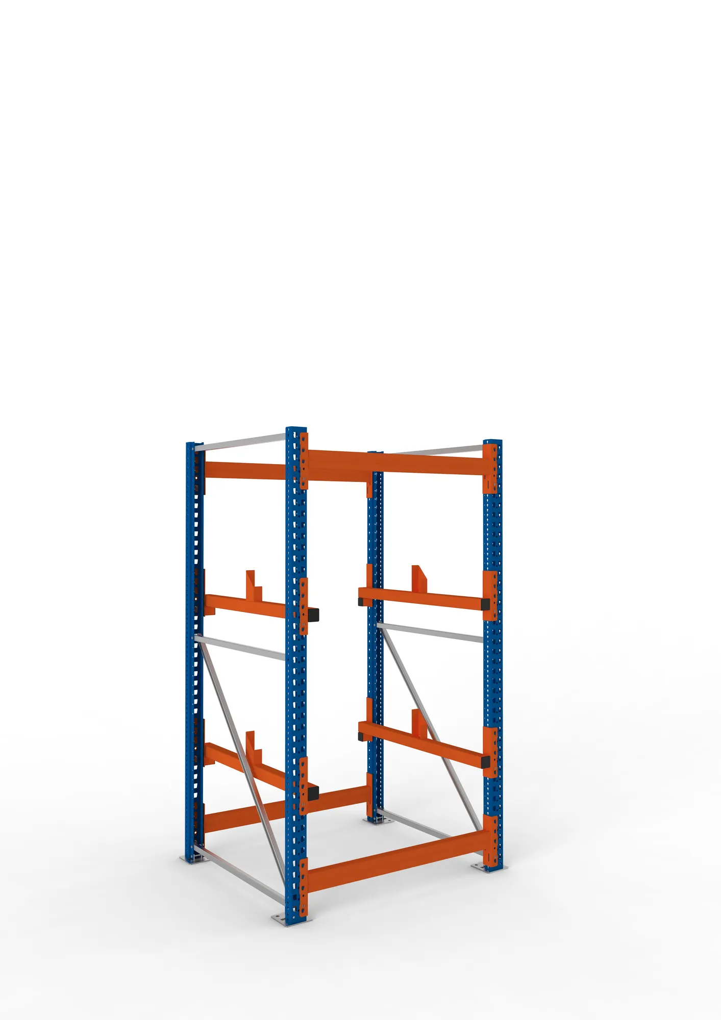 META MULTIPAL, Kabeltrommelregal, Grundregal, 2200 x 1100 x 1100 mm, Feldlast 4000 kg, 2 Ebenen, Typ 1, RAL 5010 – Ansicht in Blickhöhe
