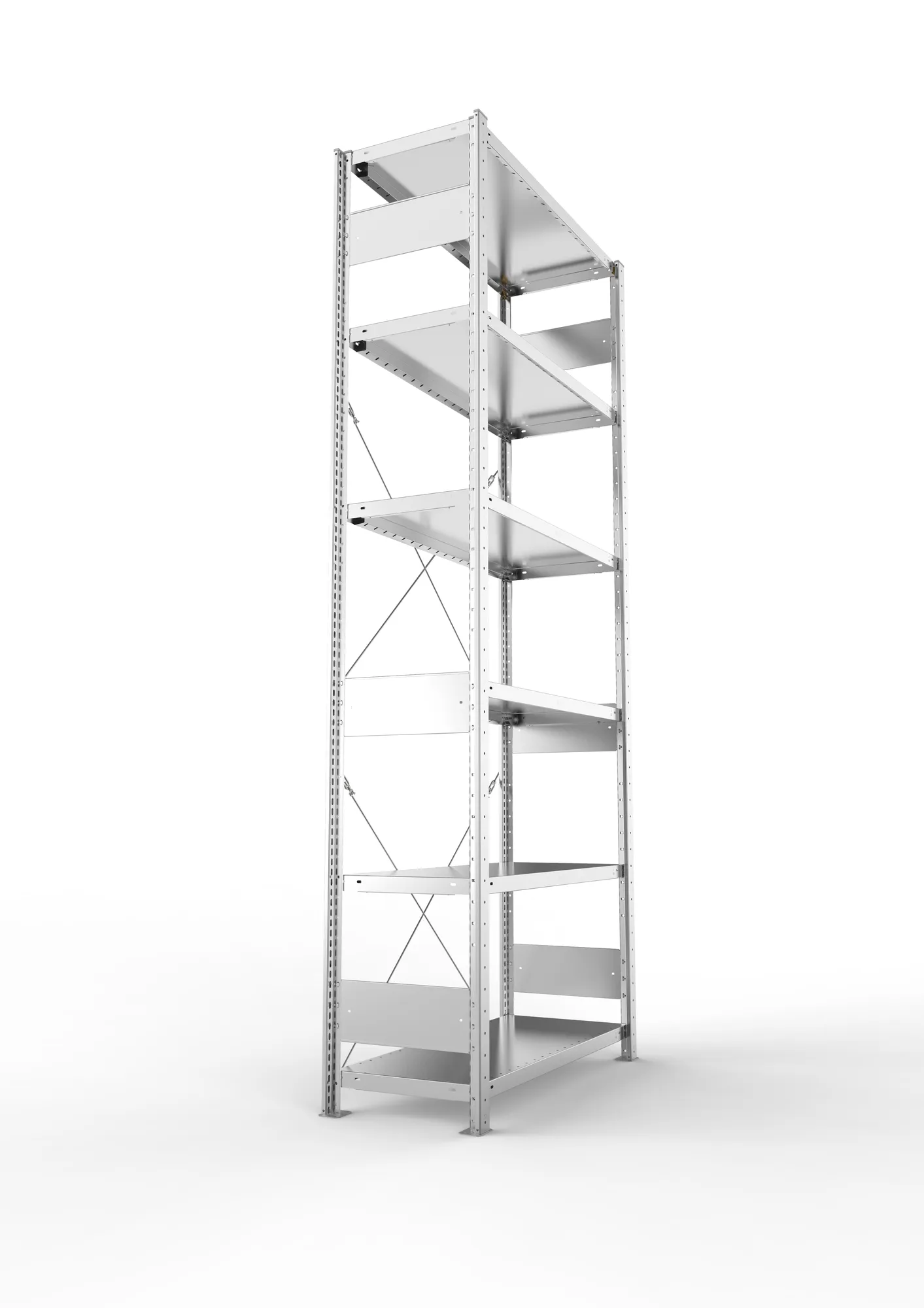 META CLIP S3, Fachbodenregal, Grundregal, 2500 x 1000 x 400 mm, Fachlast 230 kg, 6 Ebenen, verzinkt – Seitenansicht