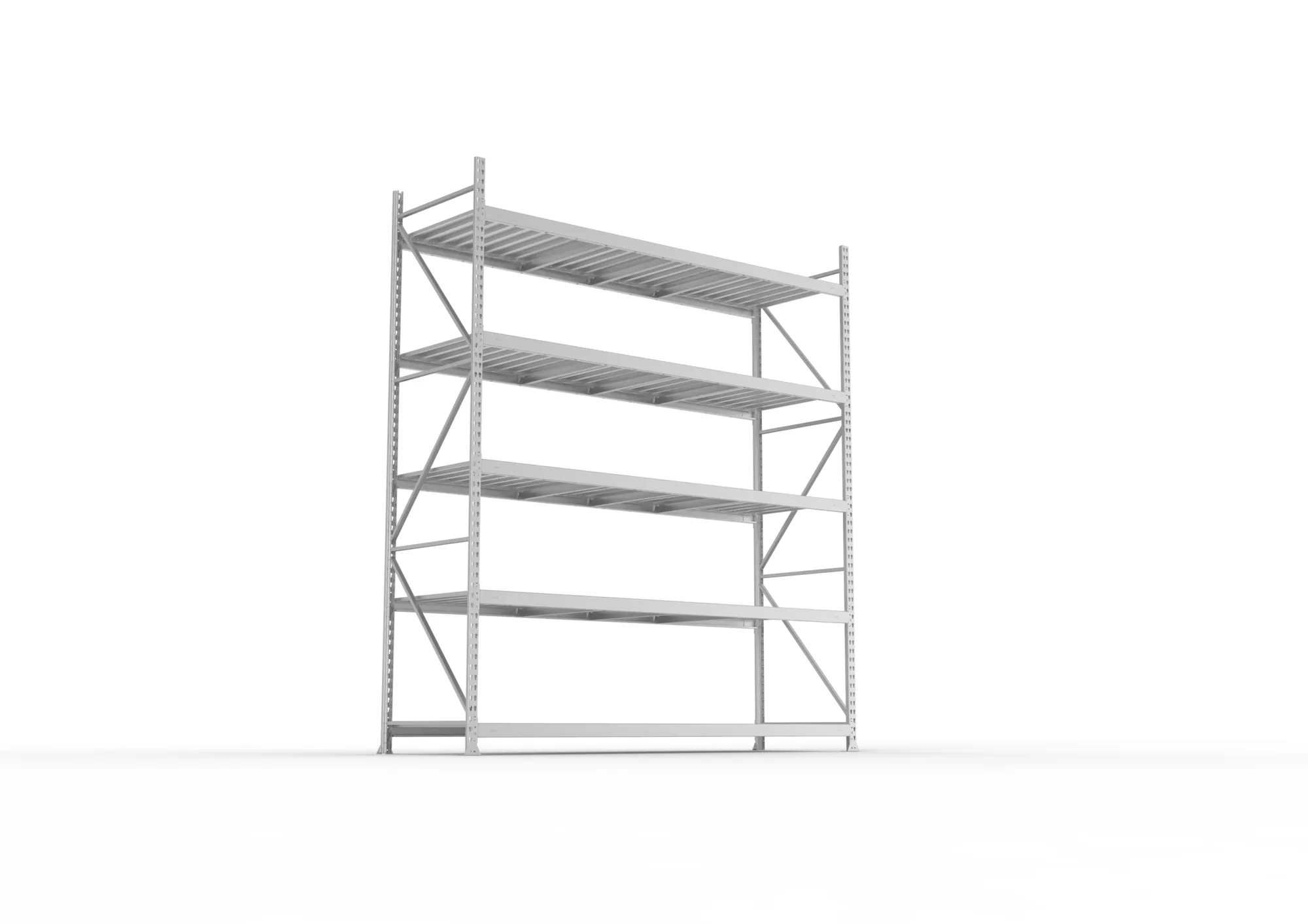META MINI-RACK, Weitspannregal, Grundregal, 3000 x 2600 x 800 mm, Fachlast 490 kg, Stahlpaneelböden, 5 Ebenen – Ansicht von unten