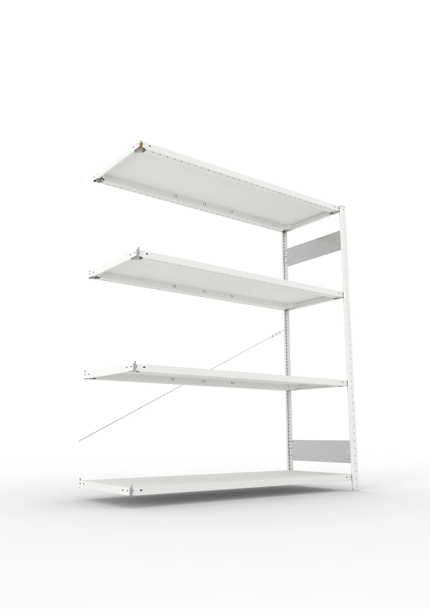 META CLIP S3, Fachbodenregal, Anbauregal, 2000 x 1700 x 600 mm, Fachlast 200 kg, 4 Ebenen, RAL 7035 – Ansicht von unten