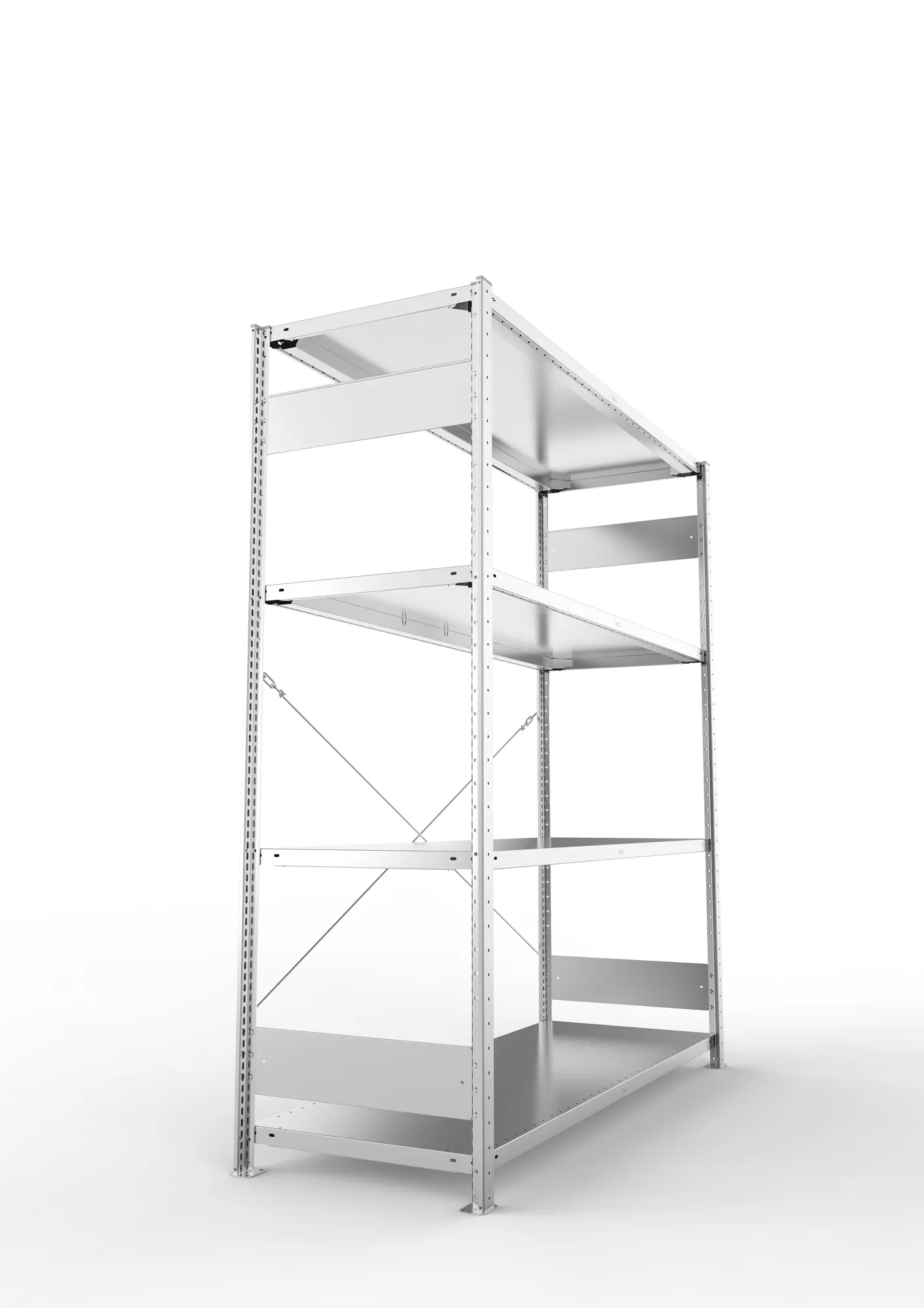 META CLIP S3, Fachbodenregal, Grundregal, 2000 x 1700 x 600 mm, Fachlast 200 kg, 4 Ebenen, verzinkt – Seitenansicht