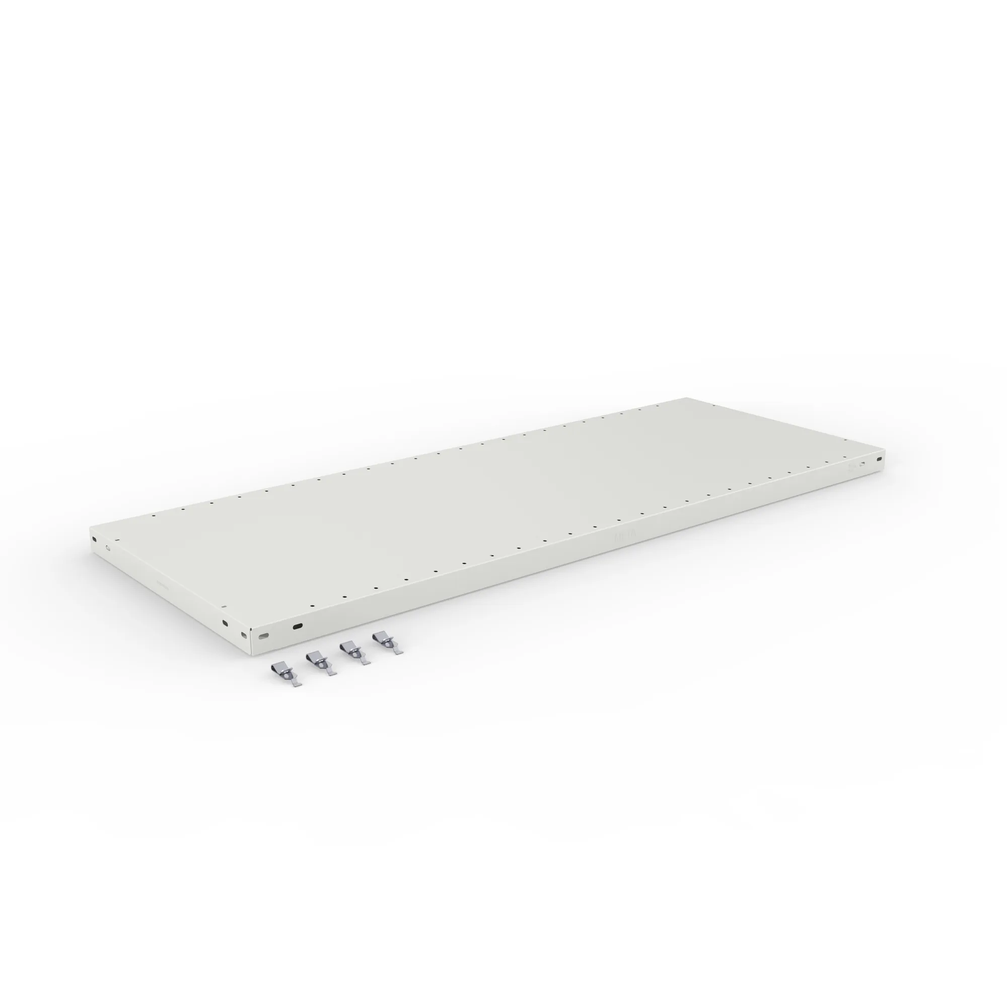 META CLIP, Zusatz-Fachboden, 1300 x 500 mm, 230 kg, RAL 7035 – Ansicht in Blickhöhe