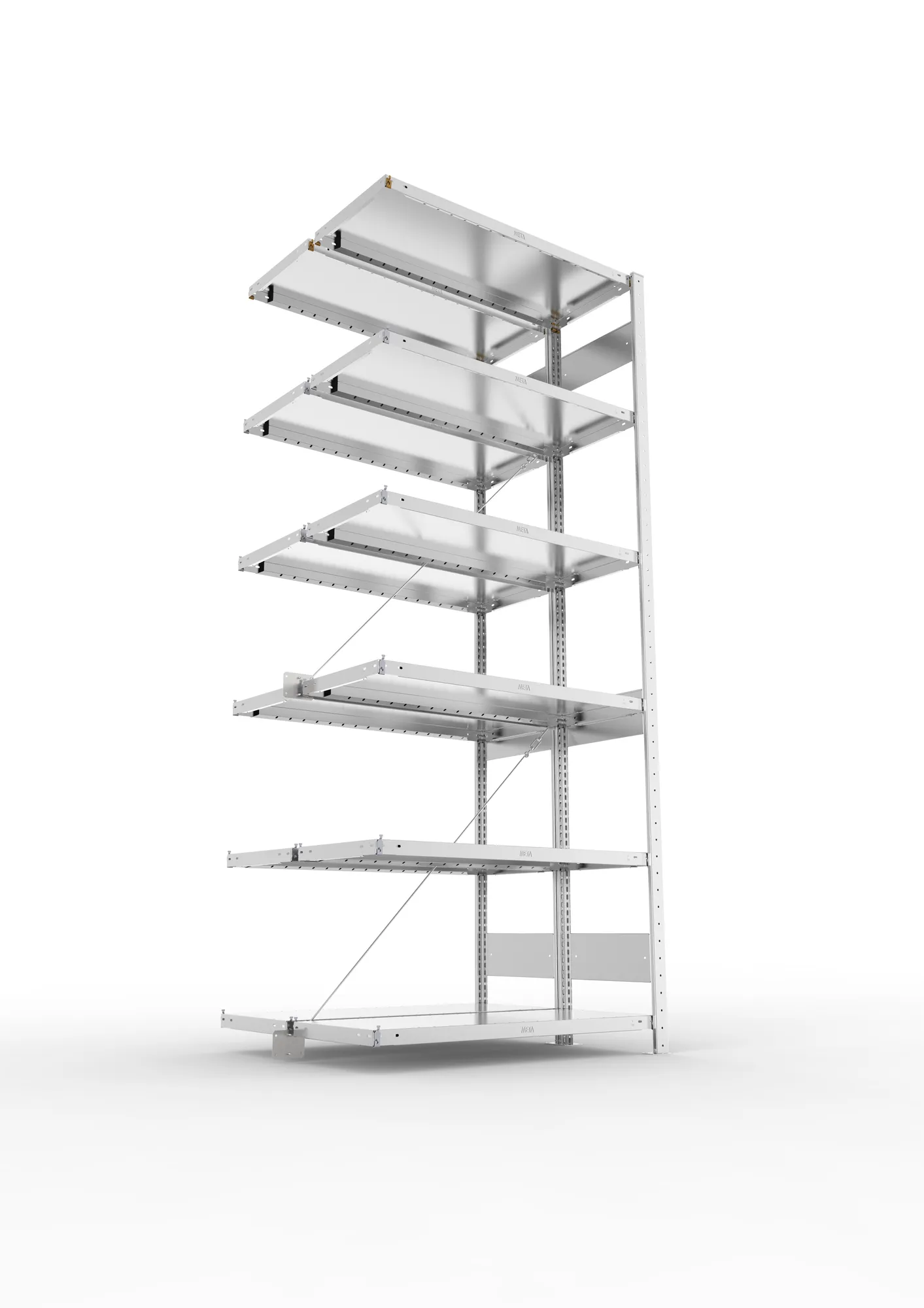 META CLIP, Fachbodenregal, Doppel-Anbauregal, 2500 x 1000 x 400 mm, Fachlast 230 kg, 6 Ebenen, verzinkt – Ansicht von unten