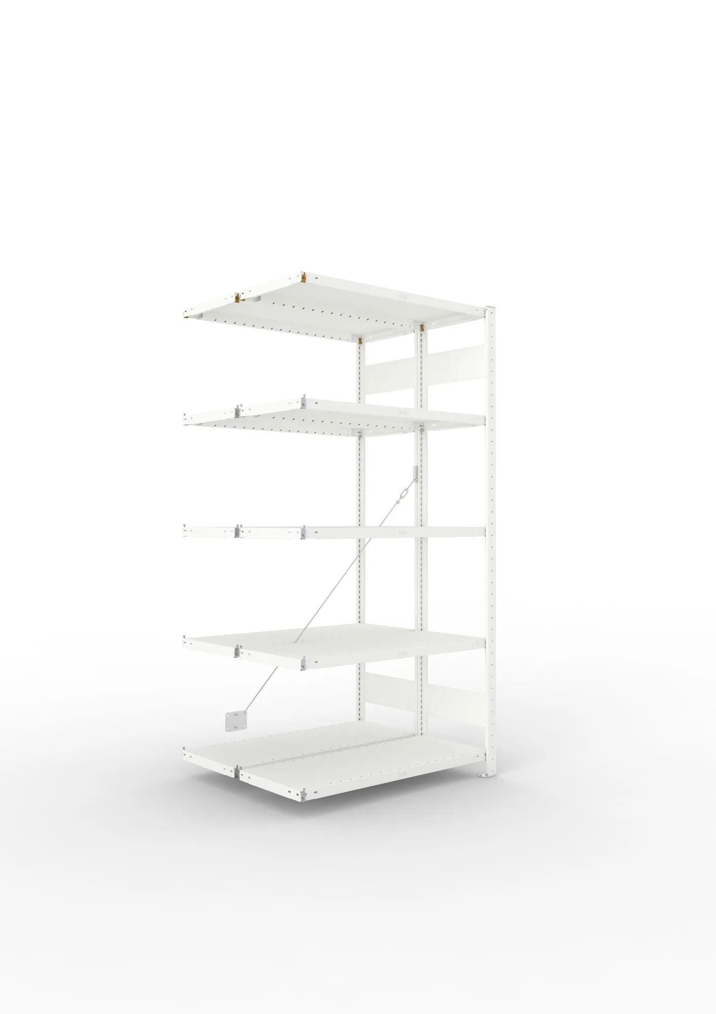 META CLIP, Fachbodenregal, Doppel-Anbauregal, 2000 x 1000 x 400 mm, Fachlast 230 kg, 5 Ebenen, RAL 7035 – Ansicht in Blickhöhe