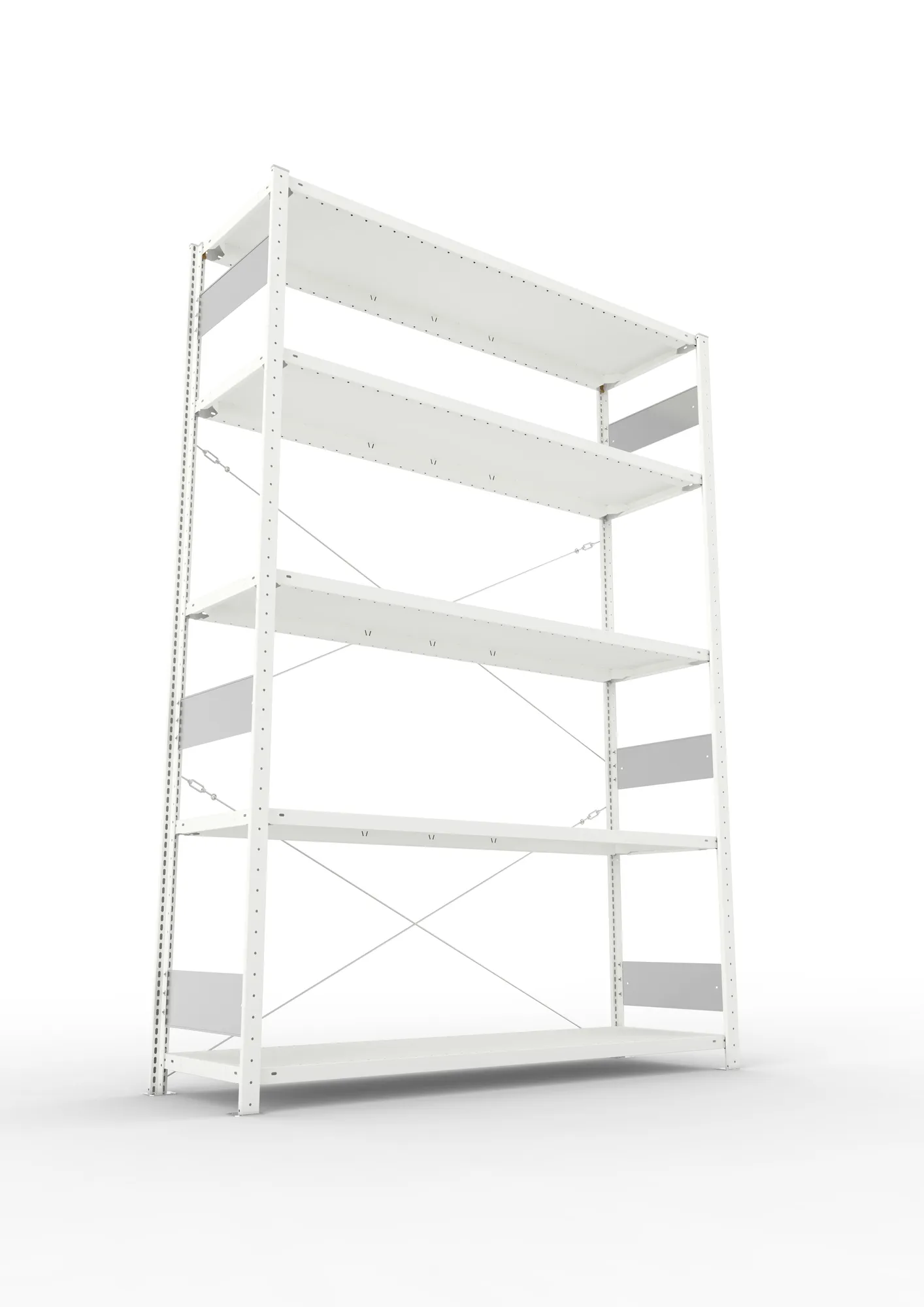 META CLIP S3, Fachbodenregal, Grundregal, 2500 x 1700 x 500 mm, Fachlast 200 kg, 5 Ebenen, RAL 7035 – Ansicht von unten