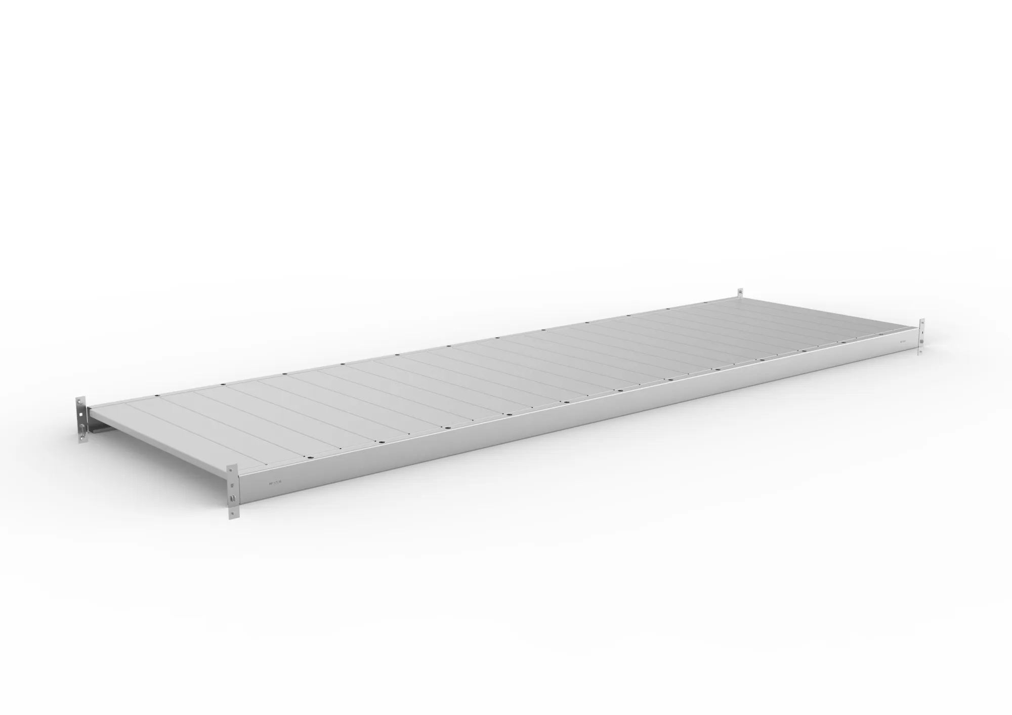 META MINI-RACK, Zusatzboden Stahlpaneele, 2600 x 800 mm, verzinkt – Ansicht in Blickhöhe