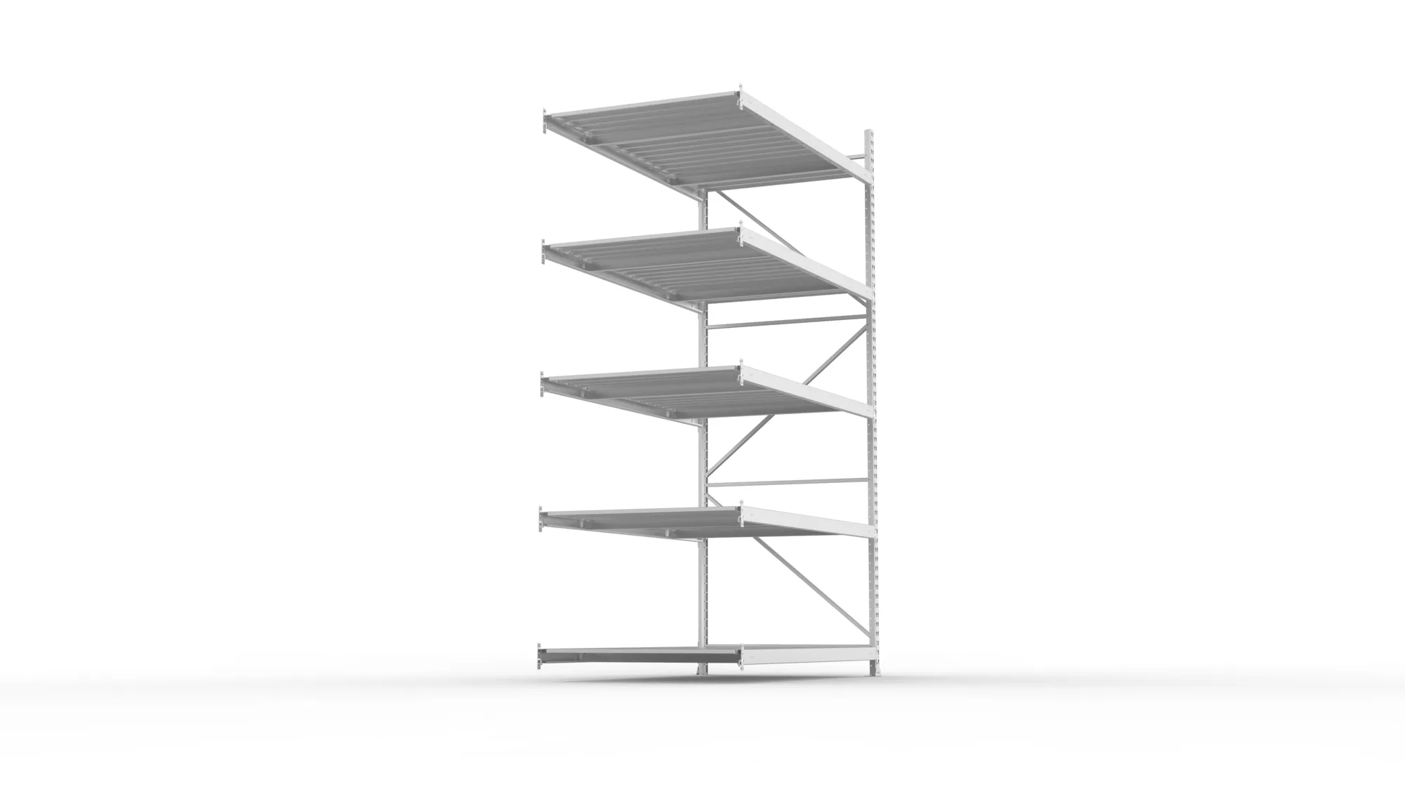 META MINI-RACK, Weitspannregal, Anbauregal, 3000 x 1800 x 1050 mm, Fachlast 600 kg, Stahlpaneelböden, 5 Ebenen – Seitenansicht