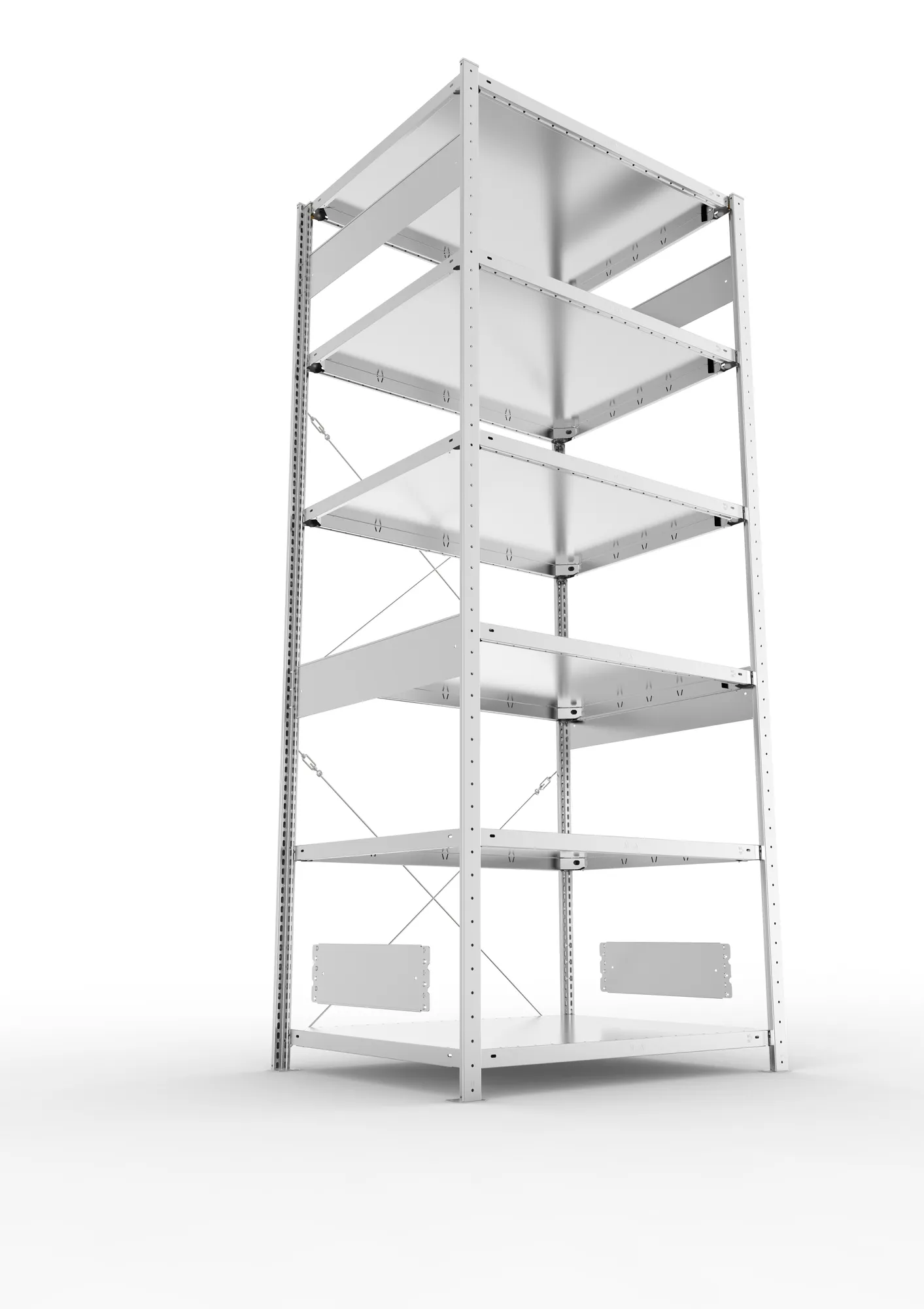 META CLIP S3, Fachbodenregal, Grundregal, 2500 x 1000 x 800 mm, Fachlast 230 kg, 6 Ebenen, verzinkt – Ansicht von unten