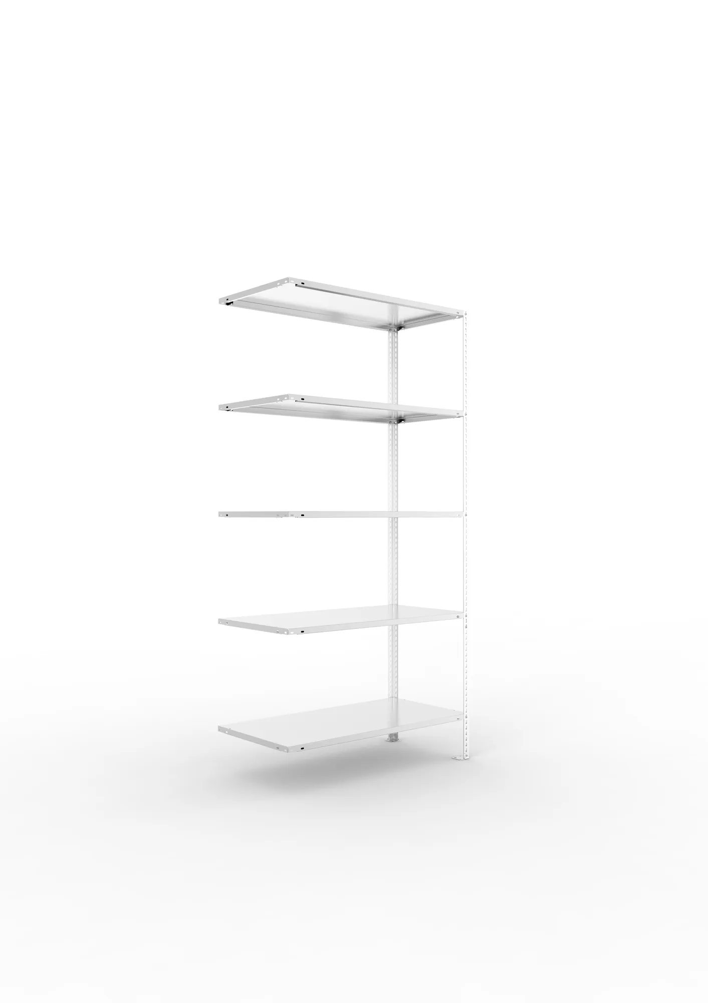META FIX, Fachbodenregal, Anbauregal, 2000 x 1000 x 500 mm, Fachlast 80 kg, 5 Ebenen, verzinkt – Ansicht in Blickhöhe